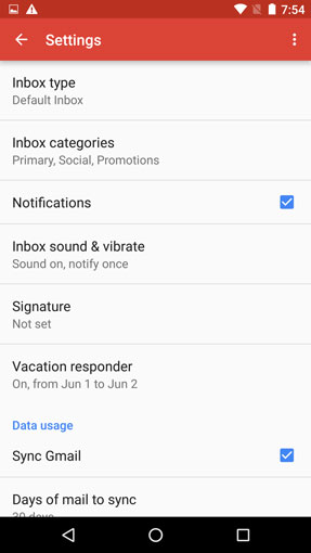 Gmail Android Settings