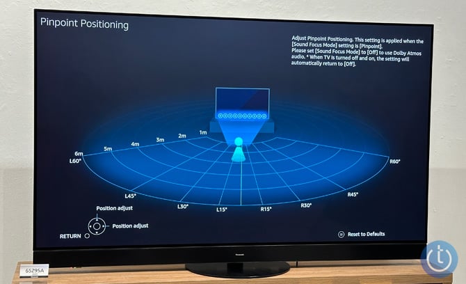 Panasonc Z95A OLED TV shows the pinpoint positioning menu on the screen.