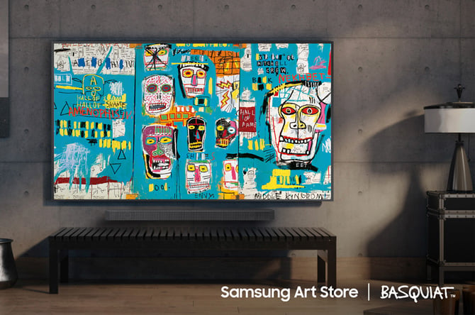 Samsung The Frame TV showing artwork by Jean-Michel Basquiat.