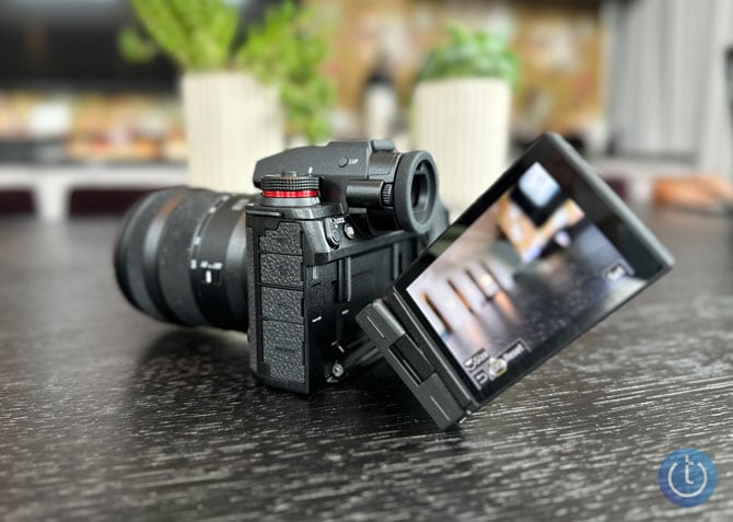 Panasonic Lumix S1R Mark II with the articulating display unfolded