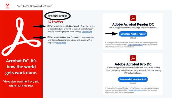 acrobat reader download without mcafee