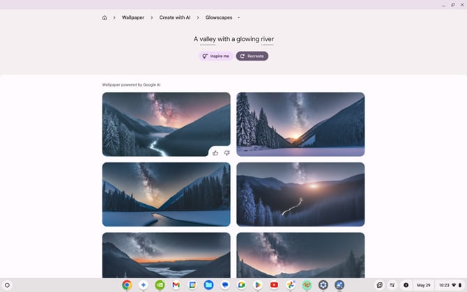 Screenshot of Chrome's Create with AI wallpaper tool
