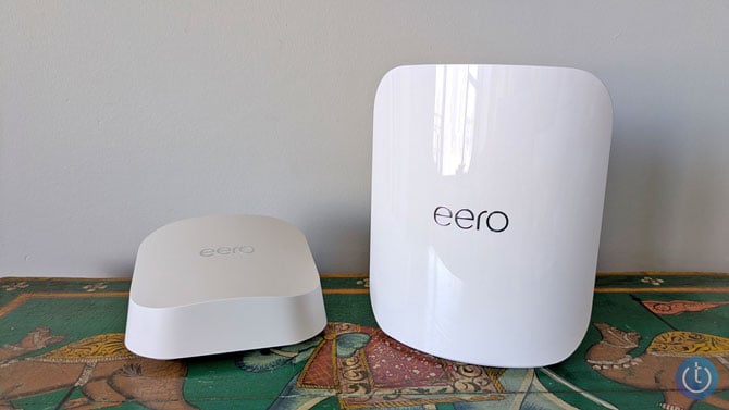 eero 7 on the left and the eero 7+ on the right