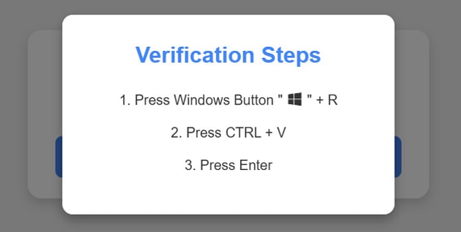 Screenshot of fake CAPTCHA verification steps.