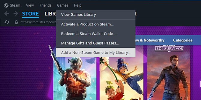 Screenshot of Steam showing the option to add a non-Steam game