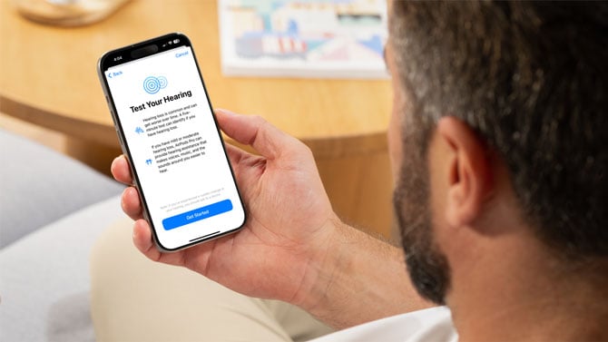 iPhone showing the home screen for the hearing test