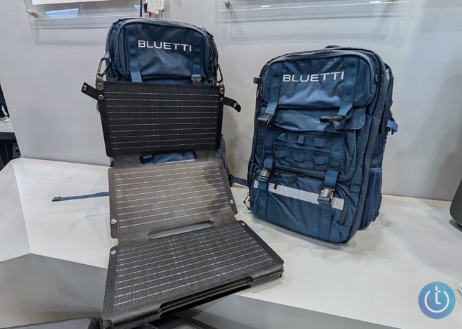 Bluetti Handsfree 1 and Handsfree 2 backpack with solar panel attached