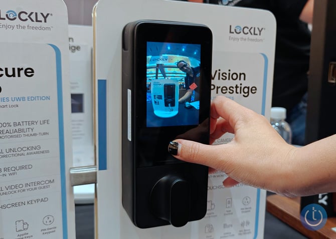 Person on the screen of the Lockly Vision Prestige Duet Series Smart Lock