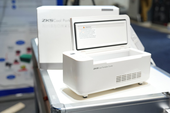 The ZKSCool Portable Cooler sits open on a table at CES 2025