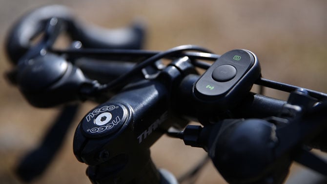 BleeqUp Ranger controls shown mounted on bike.