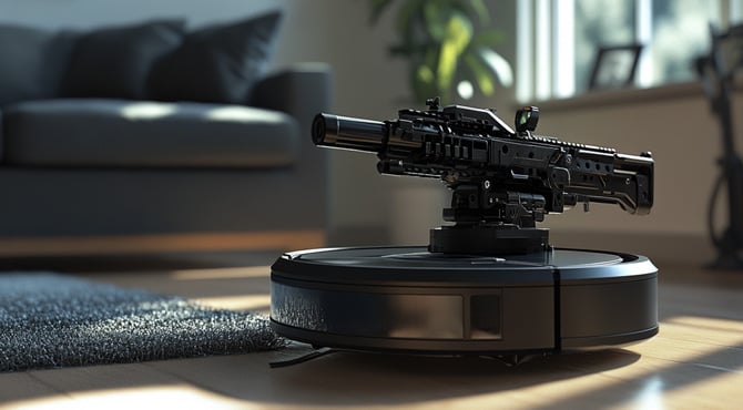 Killer robovac concept with machine gun on top