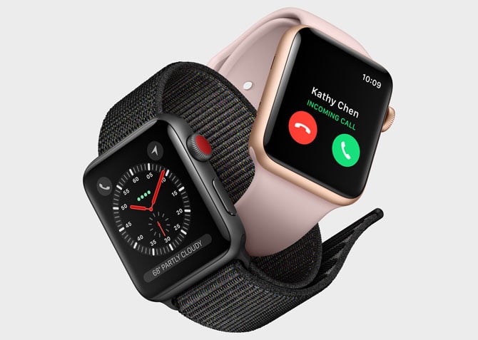 Two Apple Watch Series 3 intertwined