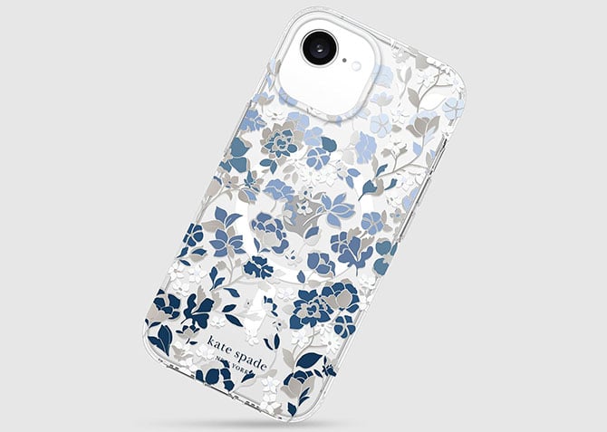 Case-Mate Kate Spade iPhone 16e case in Flowerbed Blue Gems