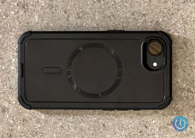 ESR HaloLock Cyber Tough Case for iPhone 16e is shown from the back