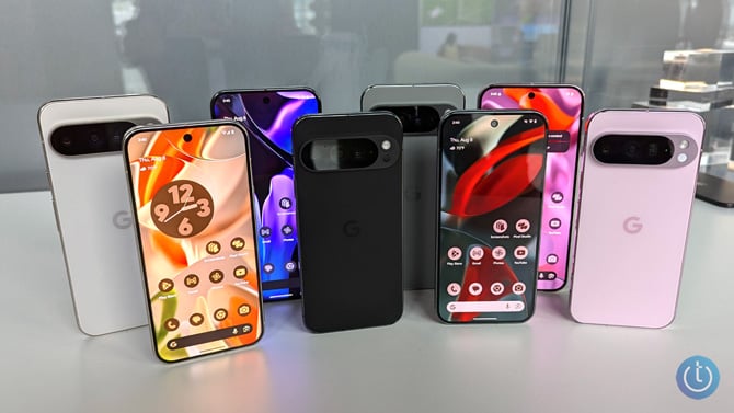 Google Pixel 9 Pro and Pixel 9 Pro XL smartphones in a variety of colors