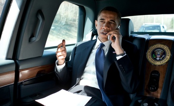 President Obama using a cell phone