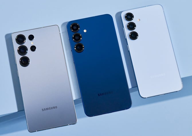 The new Galaxy S25 Series: from the left are the S25 Ultra, the S25+, and the S25.