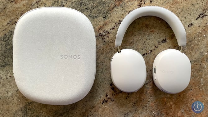 Sonos Ace on the right with their case on the left