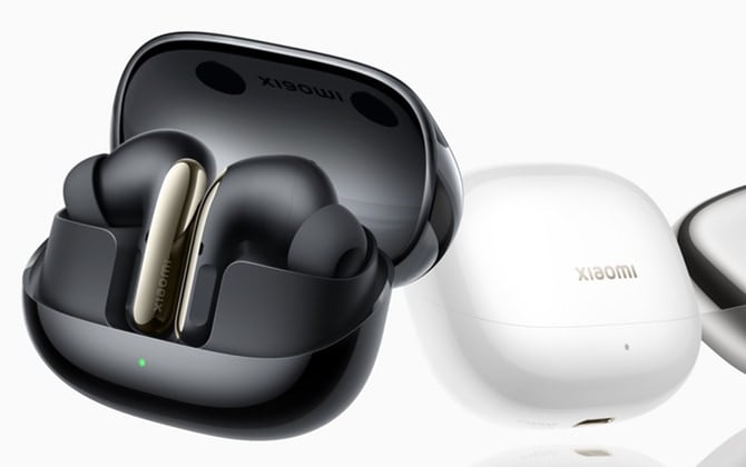 A pair of black Xiaomi Buds 5 Pro wireless earbuds in a case