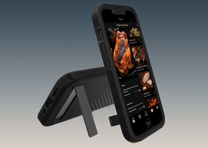 ZAGG Denali Snap Case with Kickstand shown with the kickstand out from the back and front.